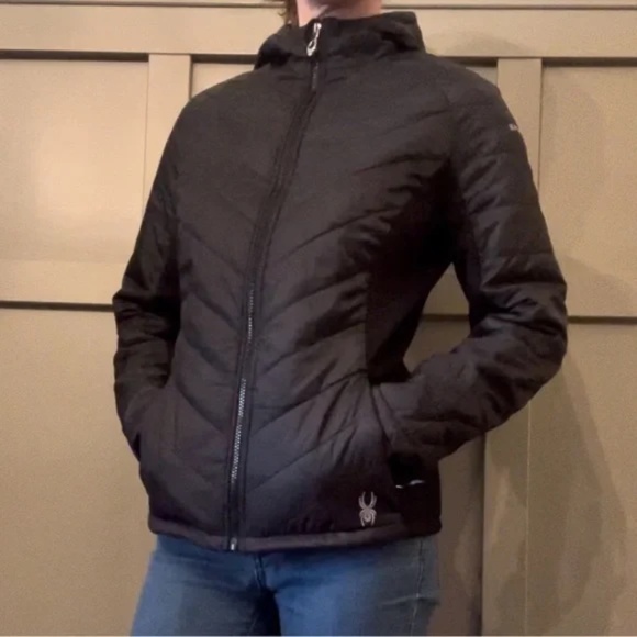 Spyder ThermaWeb Full Zip Jacket Coat Black Water Resistant Insulated Sz Medium - Picture 1 of 12